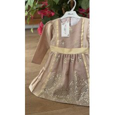 فستان شعبي وردي طبقات بتطريزات ذهبية  240636