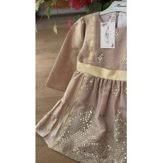 فستان شعبي وردي طبقات بتطريزات ذهبية  240636