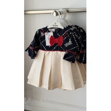 فستان شعبي كحلي بكسرات ناعمة ونقشة ذهبية 240625