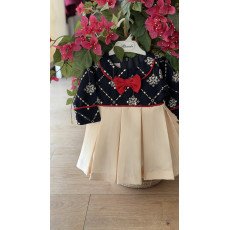 فستان شعبي كحلي بكسرات ناعمة ونقشة ذهبية 240625