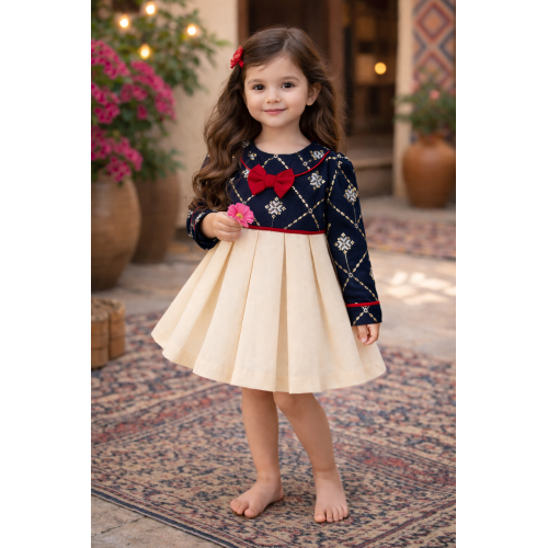 فستان شعبي بكسرات ناعمة ونقشة ذهبية للكبار 240630