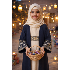 فستان سكري مع عباءة كحلي مطرزة للبنات المحجبات 240633