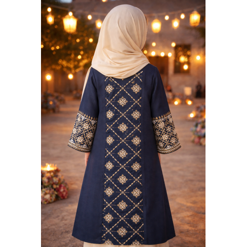 فستان سكري مع عباءة كحلي مطرزة للبنات المحجبات 240633