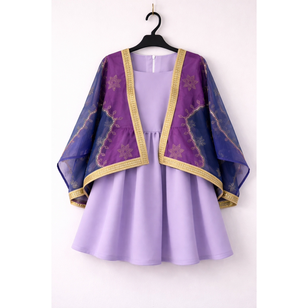 فستان بناتي بنفسجي مع شال اكمام مطرّز وتفاصيل ذهبية 240471