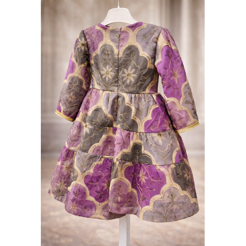 فستان اورجنزا مميز مطرز بنقوش وزخارف - درجات البنفسجي ورمادي-   240475