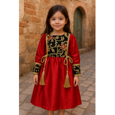 فستان شعبي أحمر مع مخمل أخضر ملكي 240613