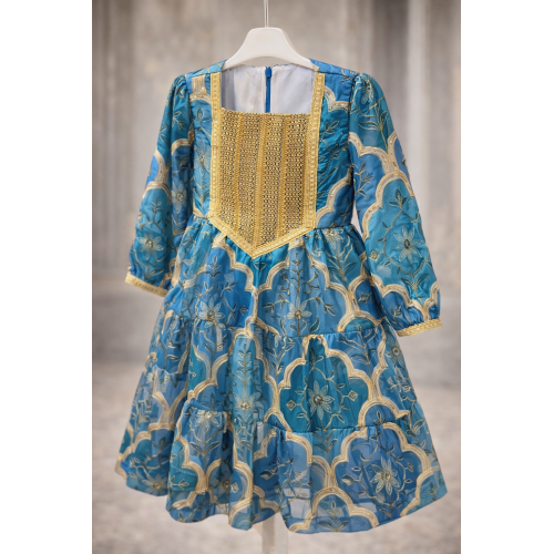 فستان اورجنزا مميز مطرز بنقوش وزخارف - درجات الأخضر التيفاني -   240474