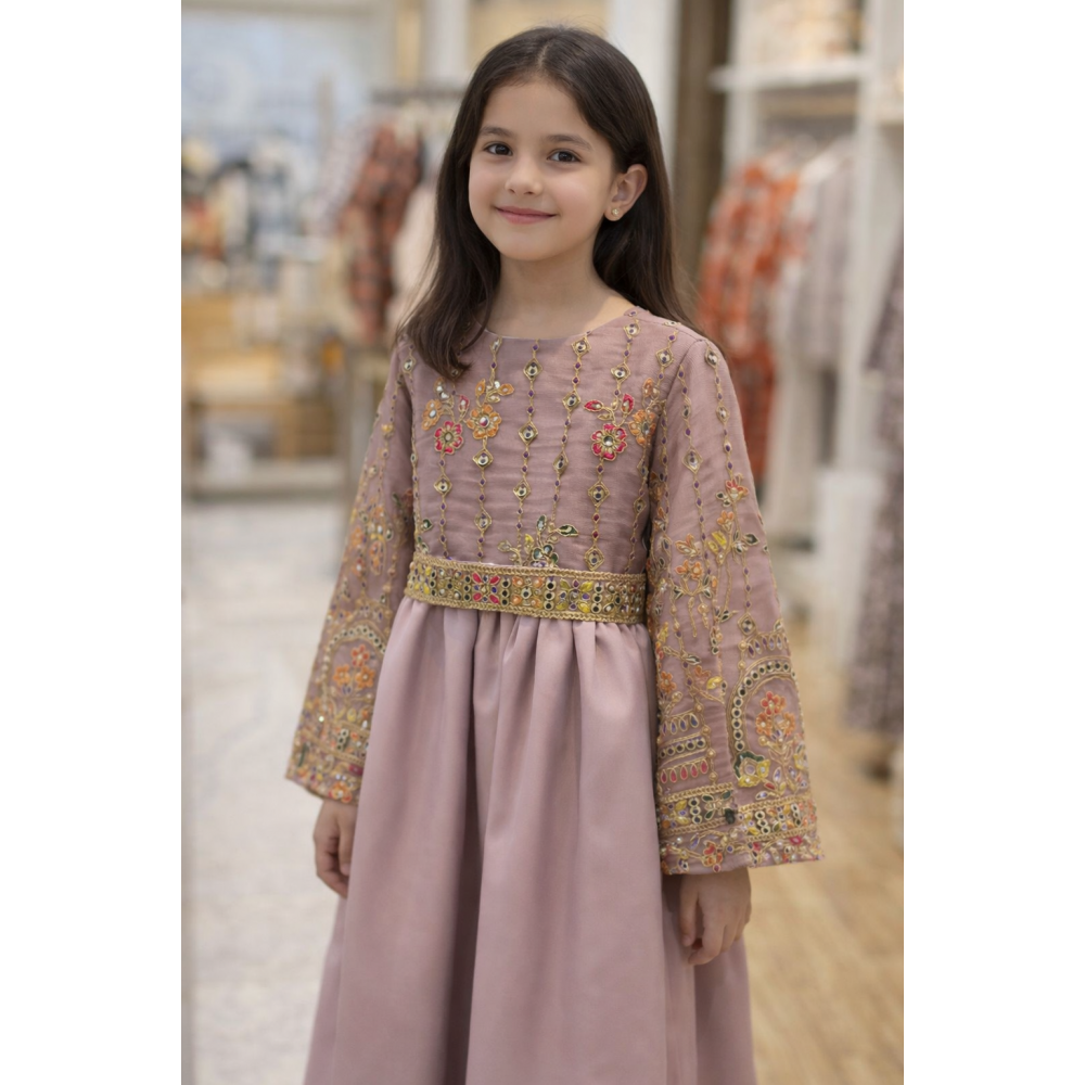  فستان بناتي مطرّز فاخر – لون موف ترابي- للسن المحير 240477