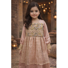 فستان شعبي بلون وردي ناعم مطرز 240622