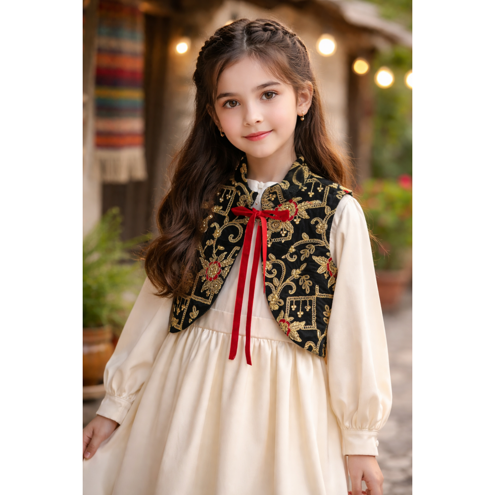 فستان سكري مع جاكيت مخمل للسن المحير وللبنات المحجبات 240612