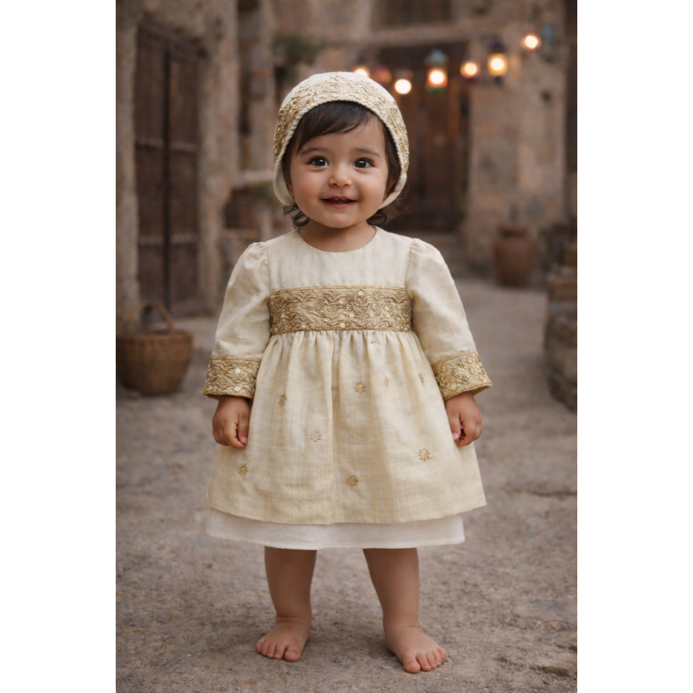 فستان بناتي مع قبعة – تصميم تراثي ناعم 240649
