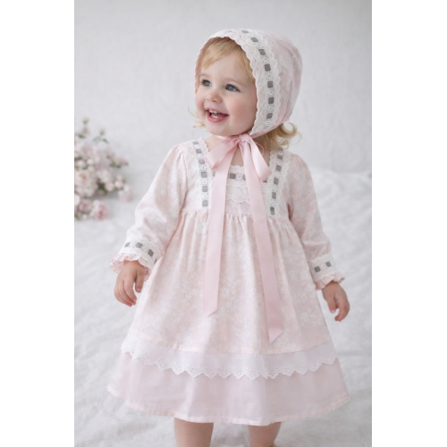 طقم بناتي فستان وقبعة   بتفاصيل دانتيل أنيقة  240473