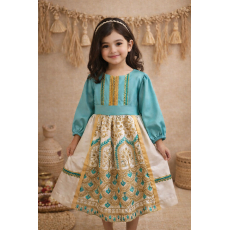 فستان تركوازي مطرز بنقوش تراثية 240486