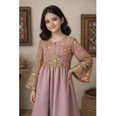  فستان بناتي مطرّز فاخر – لون موف ترابي- للسن المحير 240477