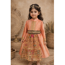 فستان شعبي خوخي مع حزام 240645