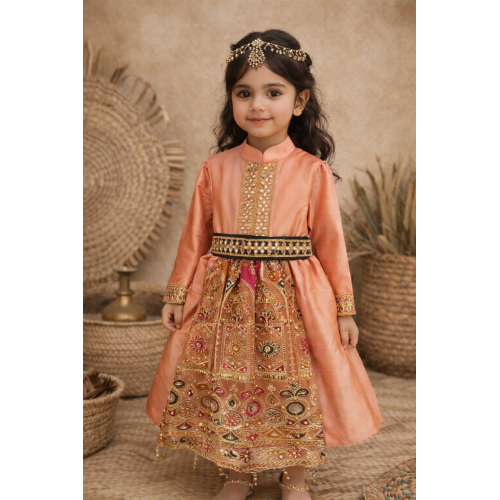 فستان شعبي خوخي مع حزام 240645