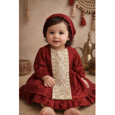 فستان شعبي عنابي مع قبعة 240643