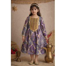 فستان اورجنزا مميز مطرز بنقوش وزخارف - درجات البنفسجي ورمادي-   240475