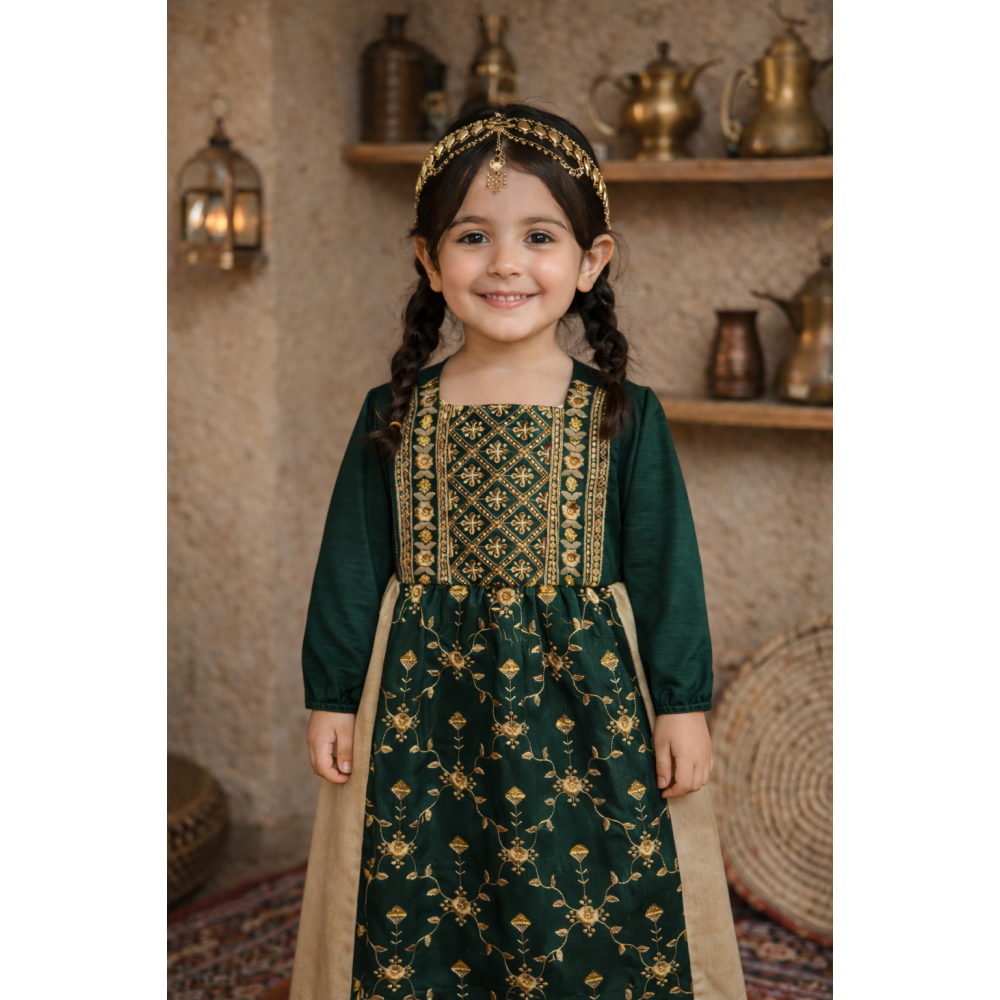 فستان شعبي ملكي أخضر وذهبي 240489