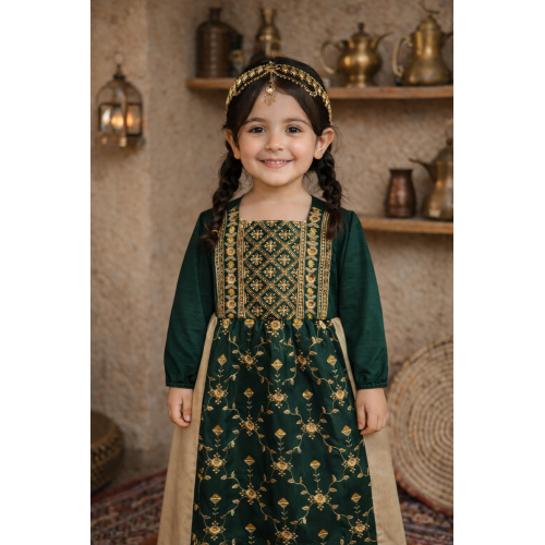 فستان شعبي ملكي أخضر وذهبي 240489