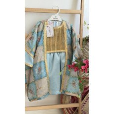 فستان سماوي من قطعتين مطرز بنقوش وزخارف - درجات الازرق-   240488