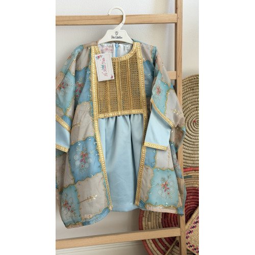 فستان سماوي من قطعتين مطرز بنقوش وزخارف - درجات الازرق-   240488