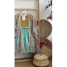 فستان تركواز من قطعتين مطرز بنقوش وزخارف - درجات التركواز والوردي -   240487