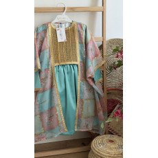 فستان تركواز من قطعتين مطرز بنقوش وزخارف - درجات التركواز والوردي -   240487