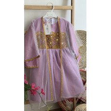 فستان شعبي بنفسجي بتطريزات ذهبية مع شيلة تول  240641