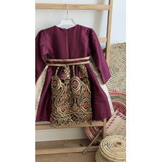 فستان شعبي عنابي مطرز 240629