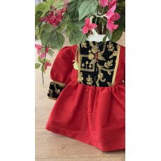 فستان شعبي أحمر مع مخمل أخضر ملكي  240614