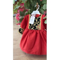 فستان شعبي أحمر مع مخمل أخضر ملكي  240614