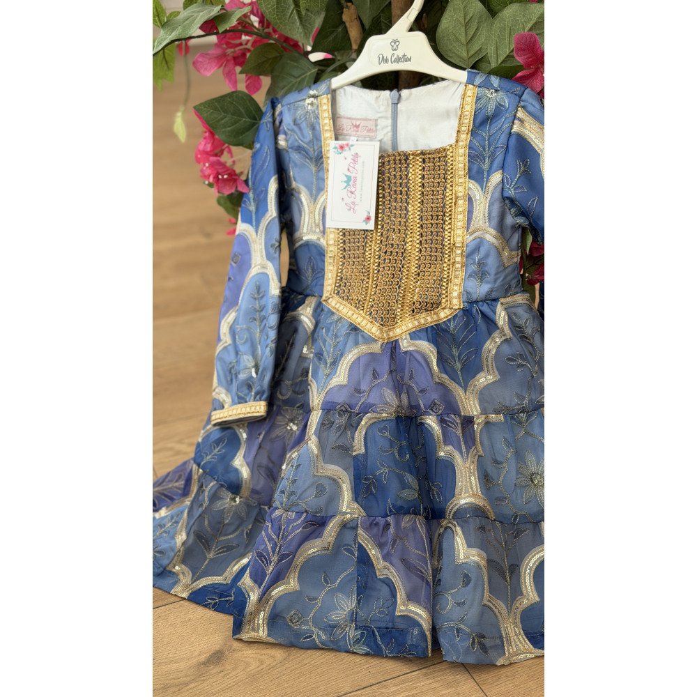 فستان اورجنزا مميز مطرز بنقوش وزخارف - درجات الأزرق -   240476