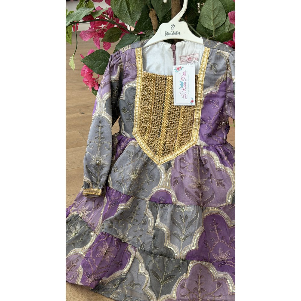 فستان اورجنزا مميز مطرز بنقوش وزخارف - درجات البنفسجي ورمادي-   240475