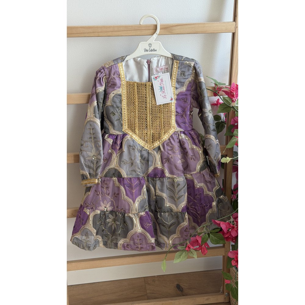 فستان اورجنزا مميز مطرز بنقوش وزخارف - درجات البنفسجي ورمادي-   240475