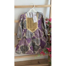 فستان اورجنزا مميز مطرز بنقوش وزخارف - درجات البنفسجي ورمادي-   240475