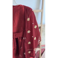 فستان شعبي برغندي مع شال مطرز 240632