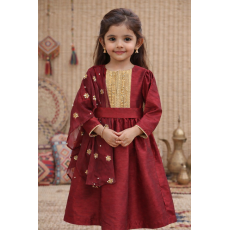 فستان شعبي برغندي مع شال مطرز 240632