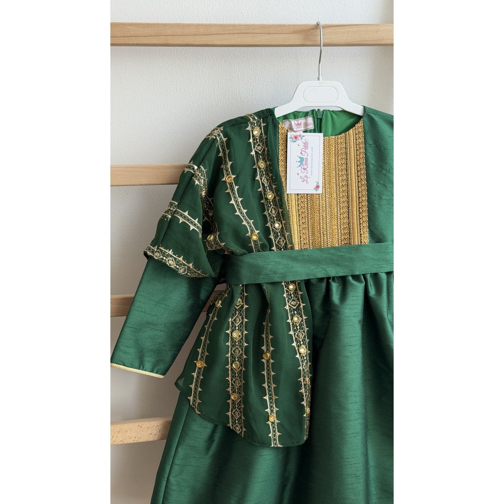 فستان شعبي أخضر مع شال مطرز 240631
