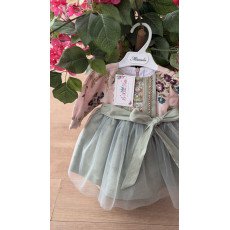 فستان شعبي لينن مطرّز بنقوش ذهبية – لون أخضر زاهي مع وردي 240461