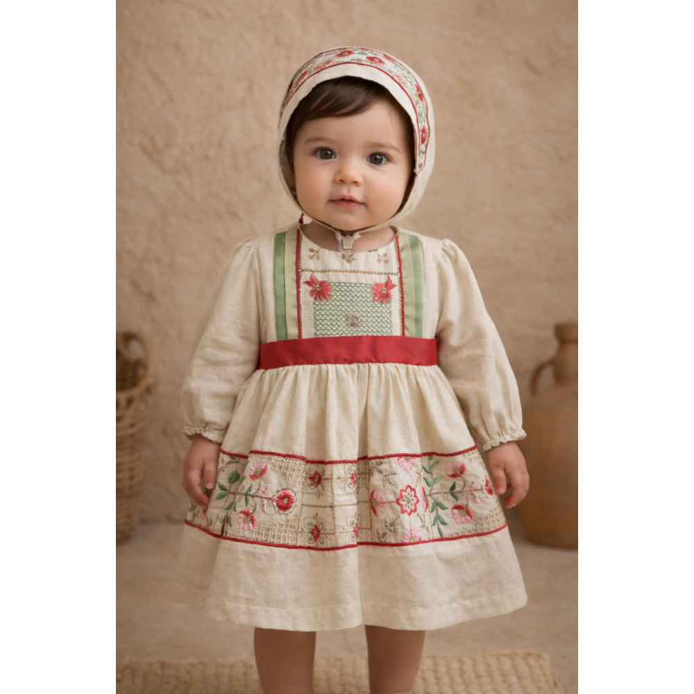 فستان بناتي مع قبعة – تصميم تراثي ناعم 240656