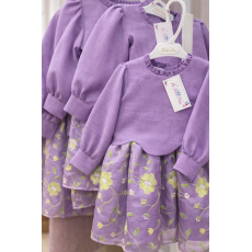 فستان بناتي بأكمام من الينن مع أوجنزا مطرزة 240492