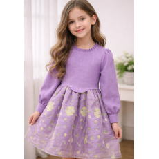 فستان بناتي بأكمام من الينن مع أوجنزا مطرزة 240492