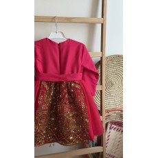 فستان شعبي فوشي مطرز مع تول 240655