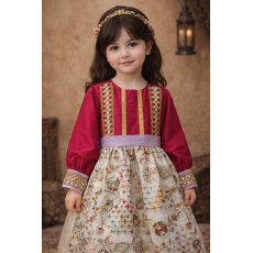 فستان تراثي بناتي فوشي بتطريز ذهبي وتنورة مزخرفة 240493