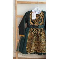 فستان شعبي أخضر مطرز مع تول 240653