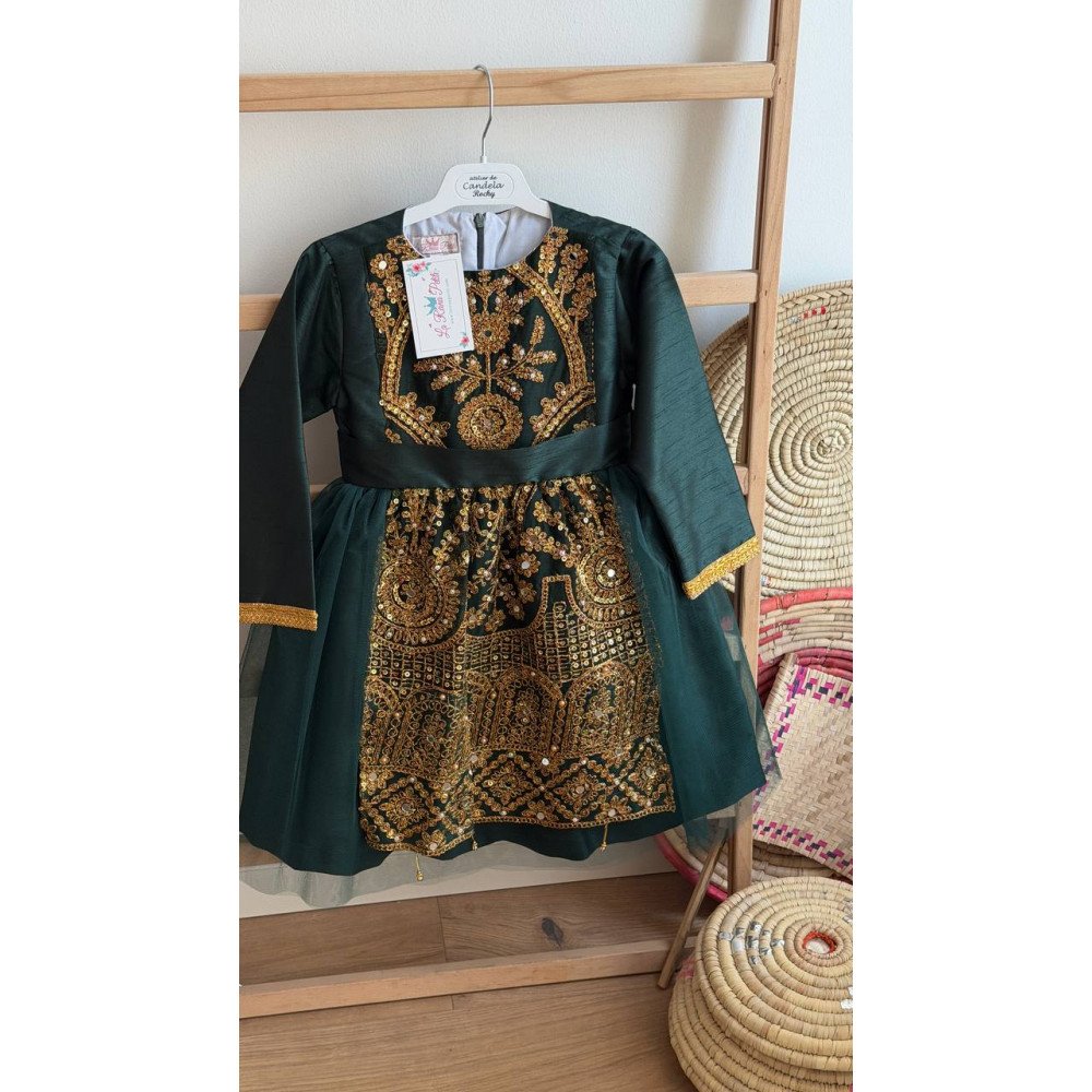 فستان شعبي أخضر مطرز مع تول 240653