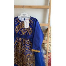 فستان شعبي أزرق ملكي مطرز مع تول 240654