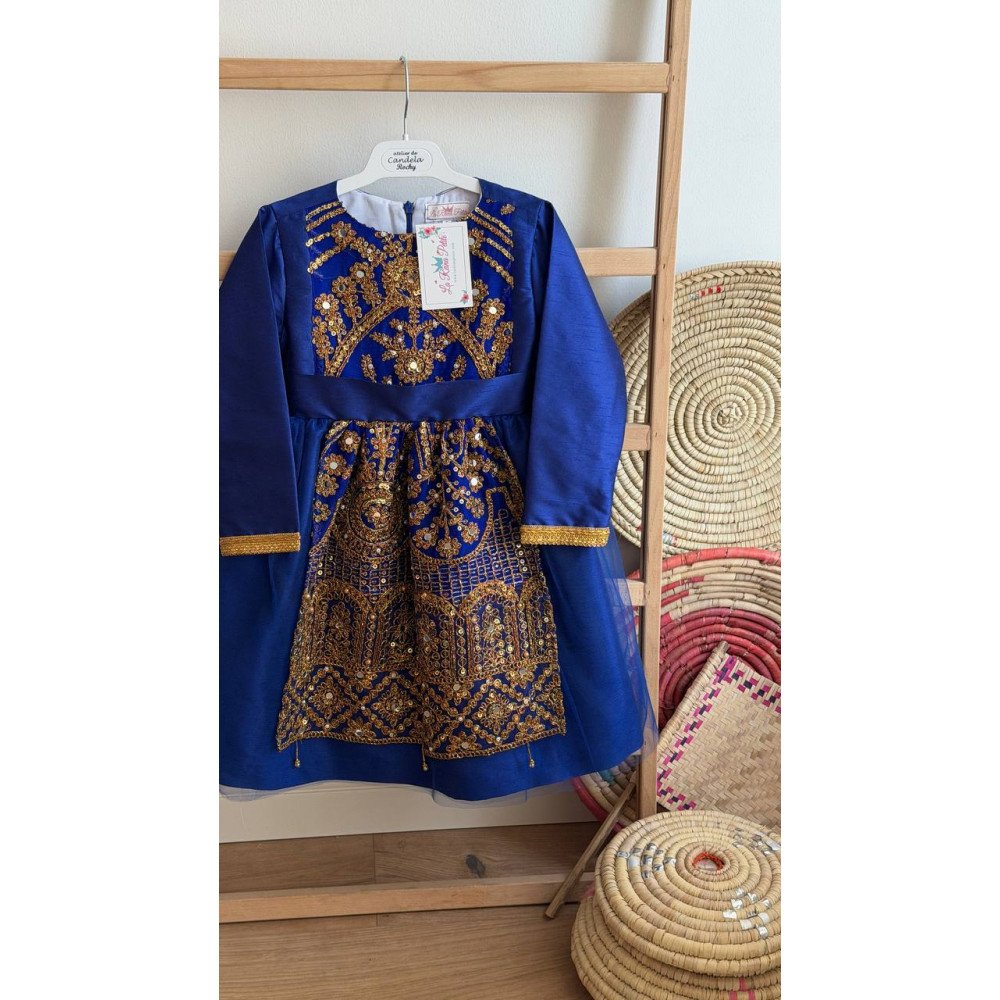 فستان شعبي أزرق ملكي مطرز مع تول 240654