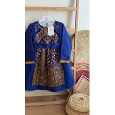 فستان شعبي أزرق ملكي مطرز مع تول 240654